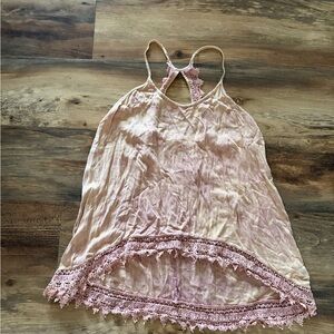 Umgee Pink Lace Trim Tank Top
